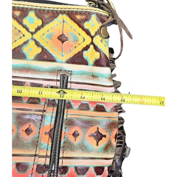 L3 Designs Cowhide Fringed Western Crossbody Bag Brown Yellow One Of A Kind - Picture 10 of 12